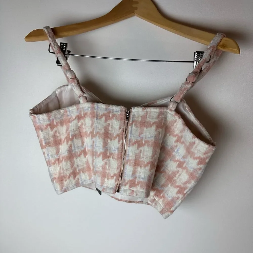 Pink houndstooth skirt set